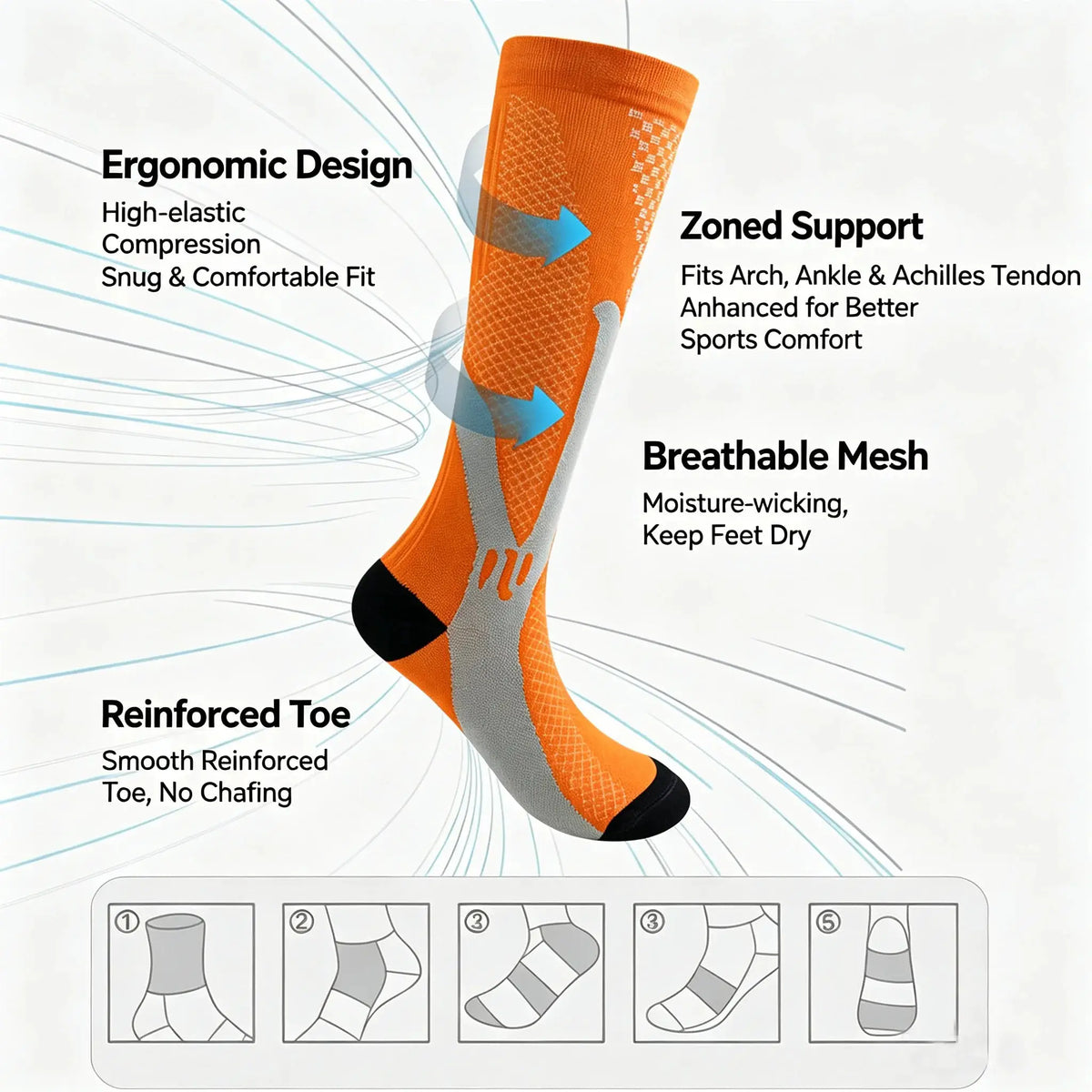 Compression Socks | Crew Height | Unisex Athletic | Graduated Support