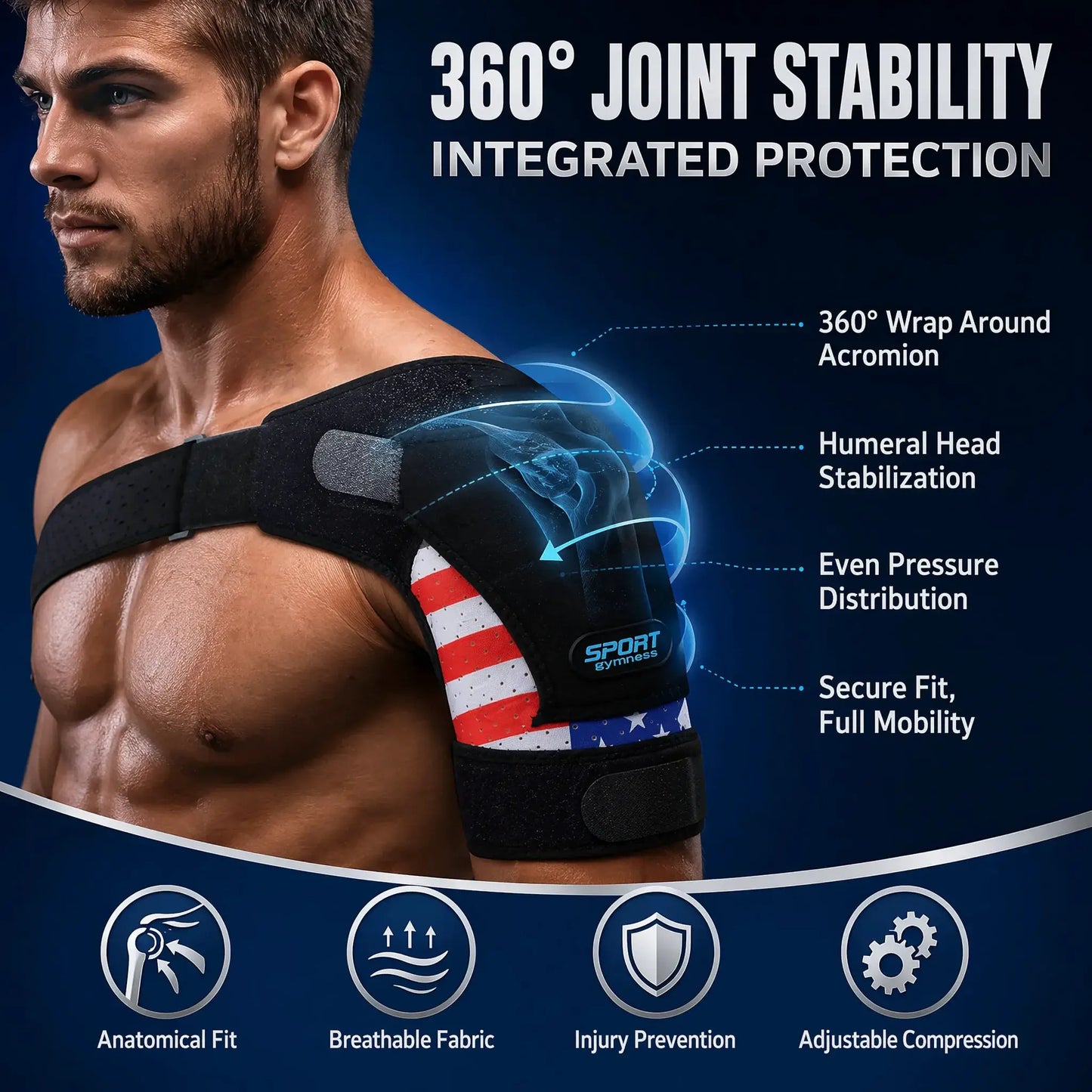 Shoulder Support Brace | Adjustable Stabilizer | Ice Pocket Breathable Neoprene