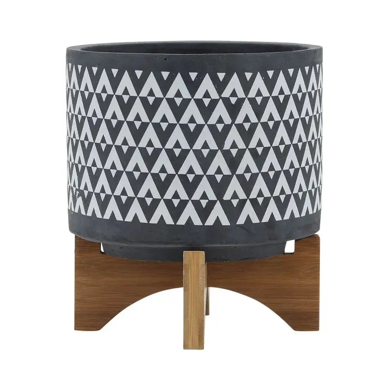 8" Gray Aztec Ceramic Planter on Wooden Stand from PriceLows™