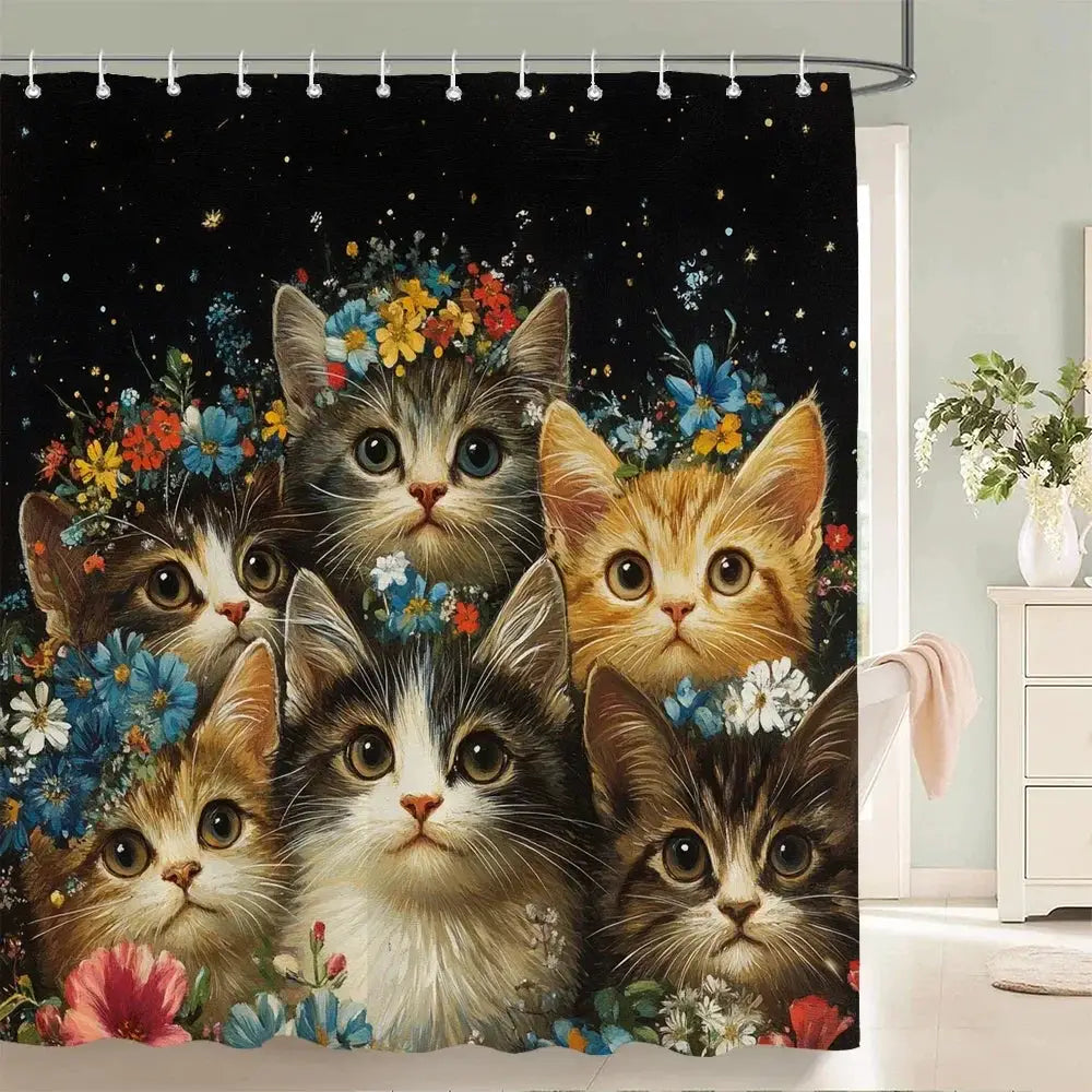 Nordic style Flowers Leaves Animals Shower Curtain Cat and Dog Printed Bathroom Bath Curtain Home Decoration Curtain With Hooks from PriceLows™