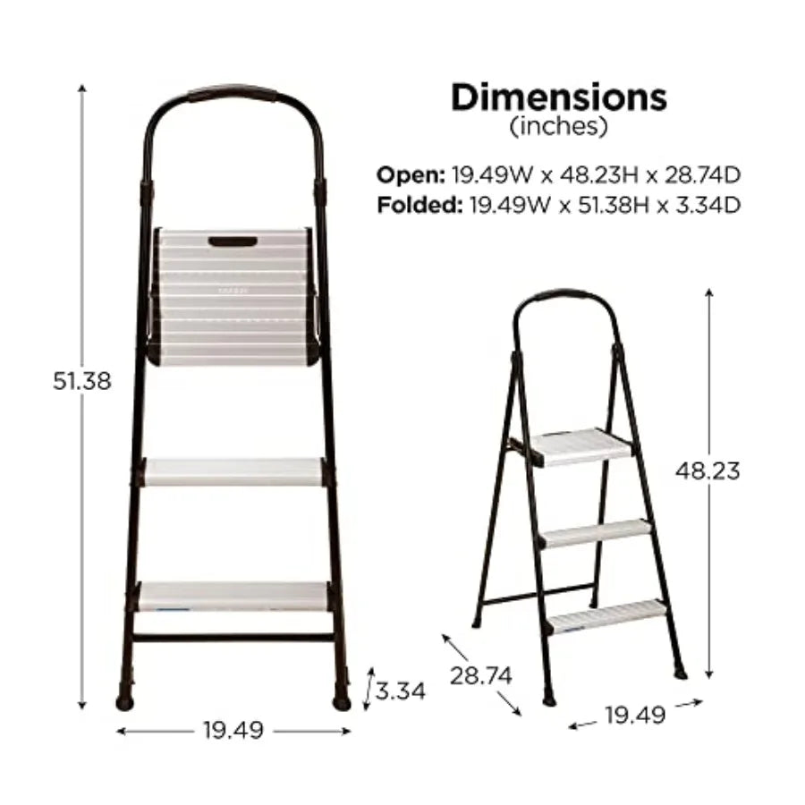 Lightweight Three-Step Folding Step Stool for Home Use - Large Platform One-Hand Release Non-Marring Leg Tips Aluminum and Stee from PriceLows™