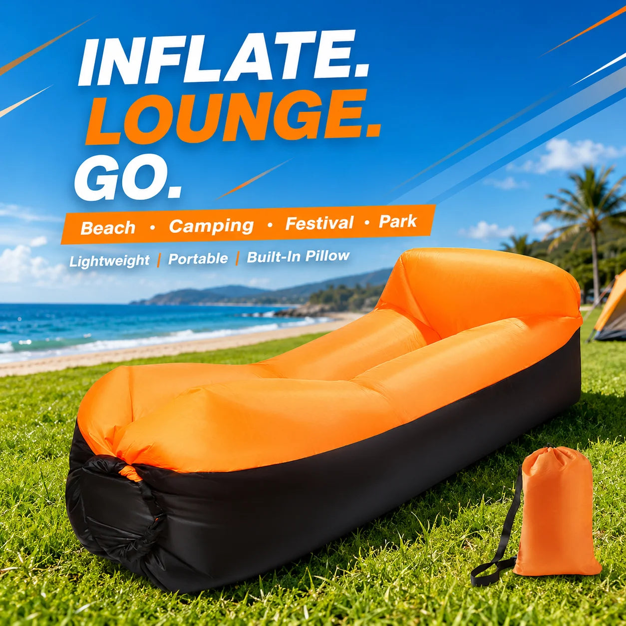 Air Lounger | Waterproof | Fast Inflatable | Carry Bag Included