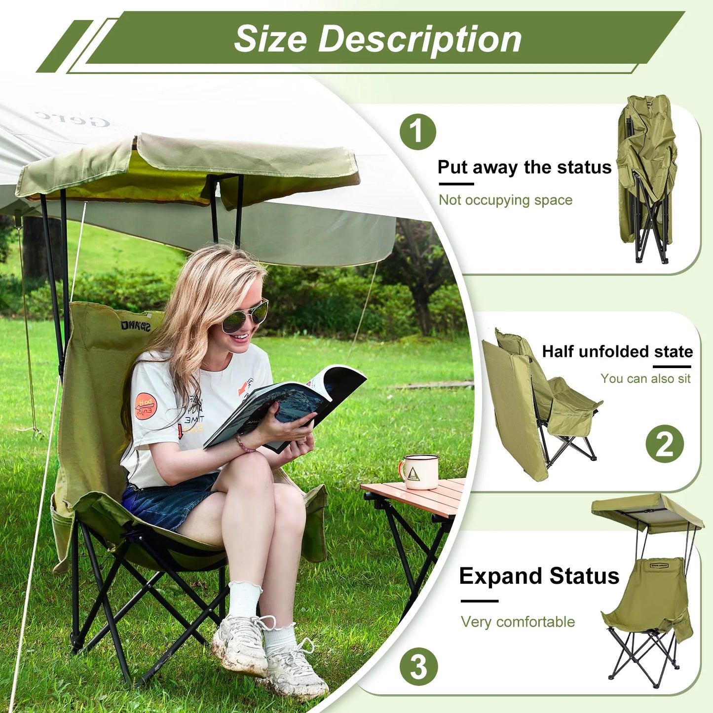 Portable Camping Chair | Shade Canopy | Lightweight Foldable | One Size