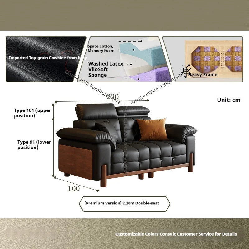 Sofa | Solid Wood Frame | Top Grain Leather | Mid-Century Modern