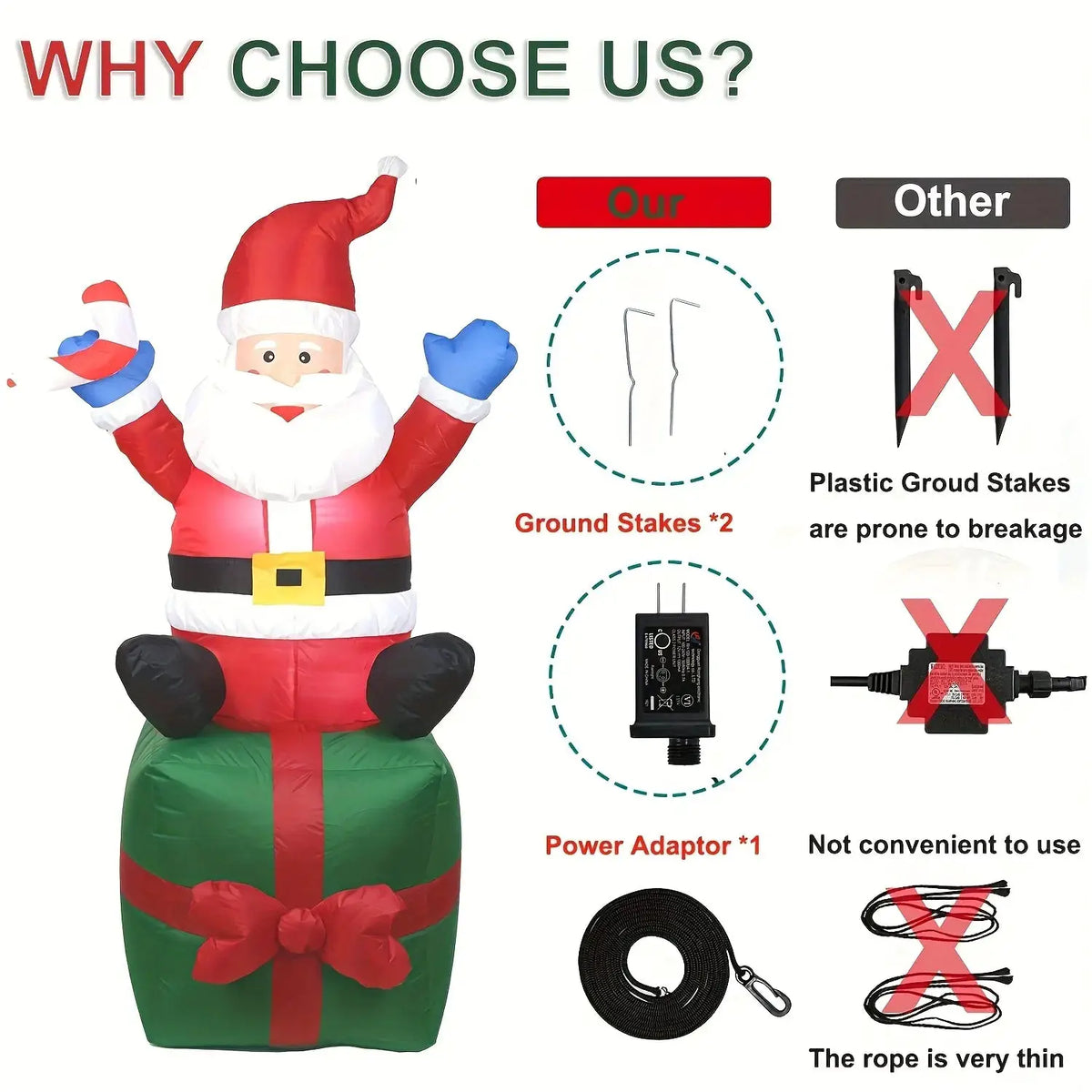 Christmas Inflatable Santa | 6.1 Ft Led Light | Ground Stakes | Garden