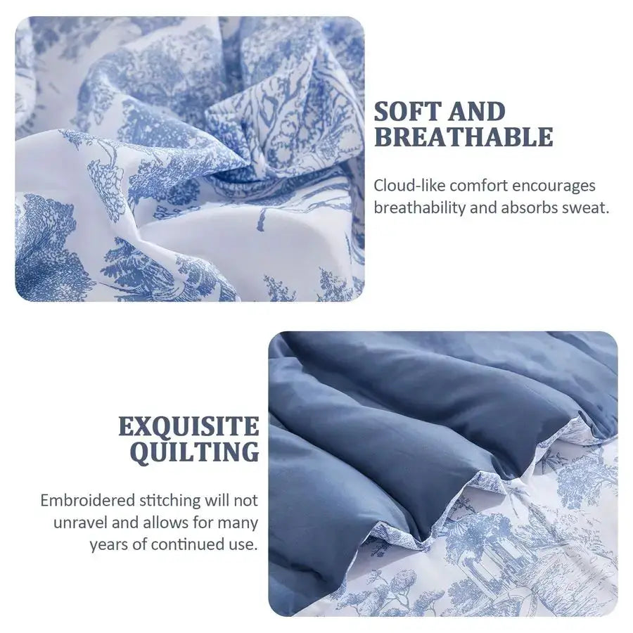 Blue Comforter Set Queen, 7 Pieces Bed in a Bag Queen Size Botanical Comforters with Sheets Elegant Plants Print Soft Microfiber from PriceLows™