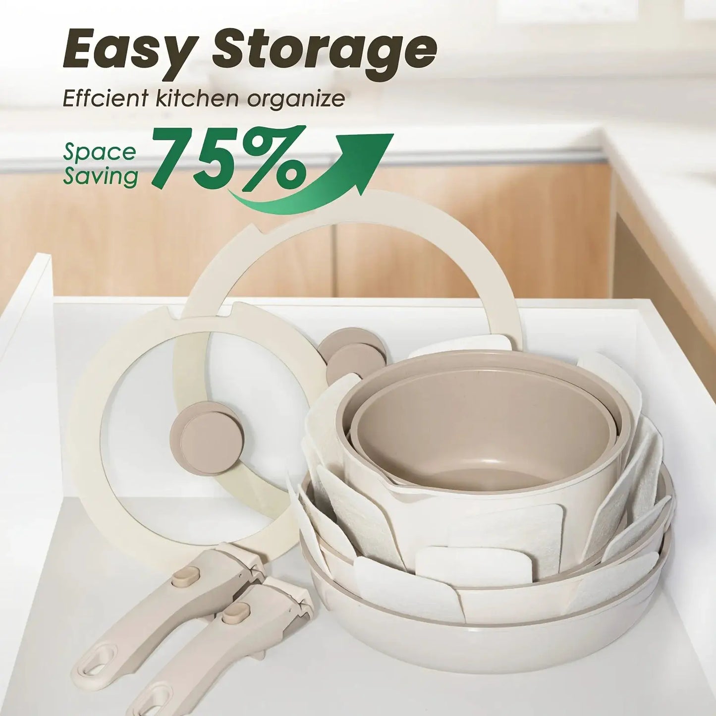 22pcs Pots And Pans Set, Non-stick Ceramic Cookware Set With Removable Handles. Space-saving, For Ovens, Dishwashers, Induction from PriceLows™
