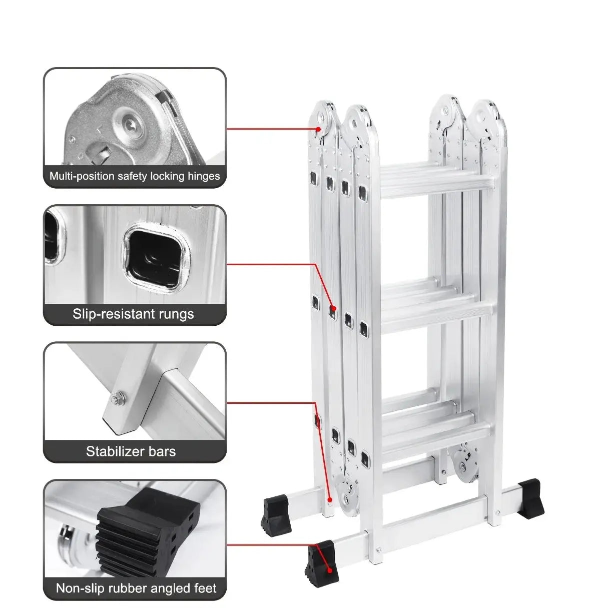 1pc Folding Step Ladder, Aluminum, Foldable, Multi Purpose Lightweight Scaffold Ladder, 330lb Capacity, 12.5ft Height from PriceLows™
