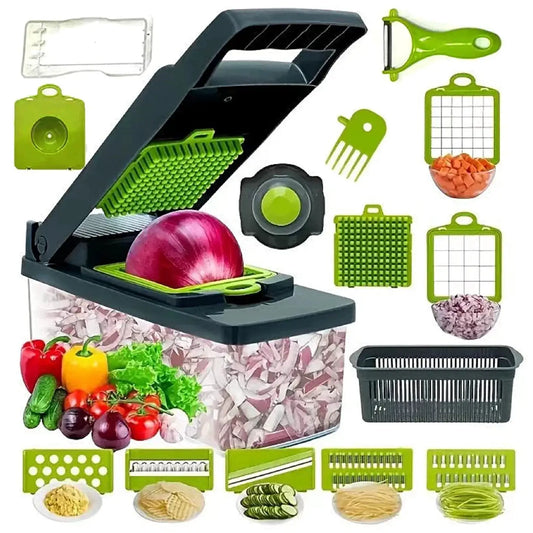 Vegetable Chopper | 14 In 1 Functionality | Stainless Steel Blades | 14 In 1
