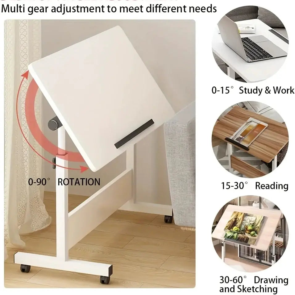Adjustable Height Mobile Standing Desk - Small Rolling Stand Up Desk with Wheels, 80x40cm Home Office Workstation from PriceLows™
