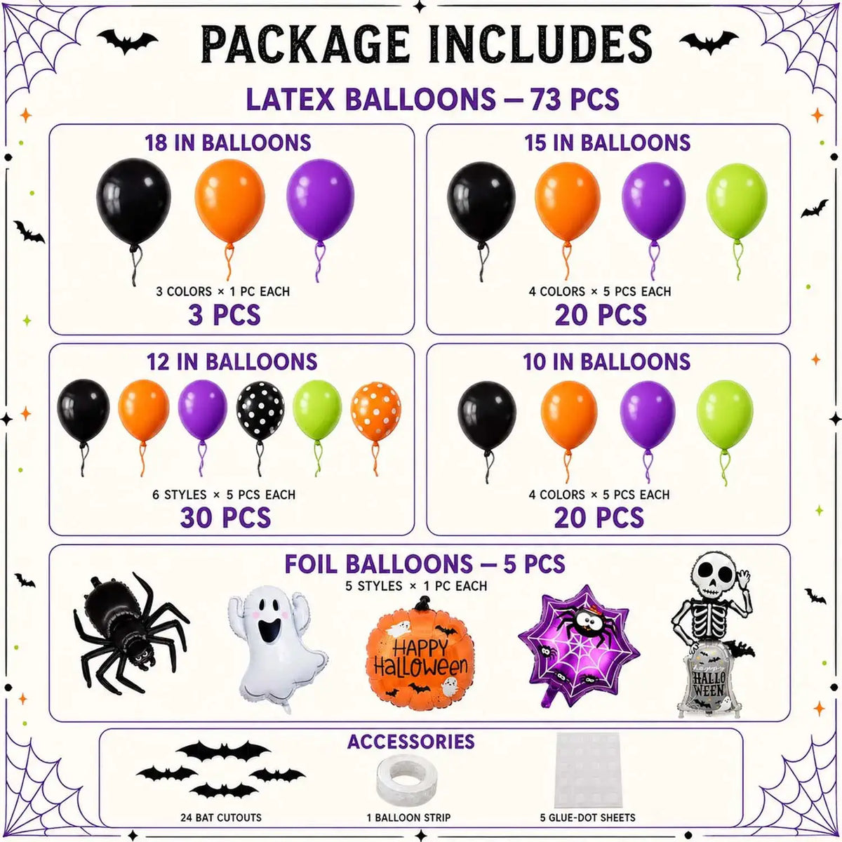 Halloween Balloon Arch Kit | 108 Piece Set | Foil And Latex | Spooky Colors
