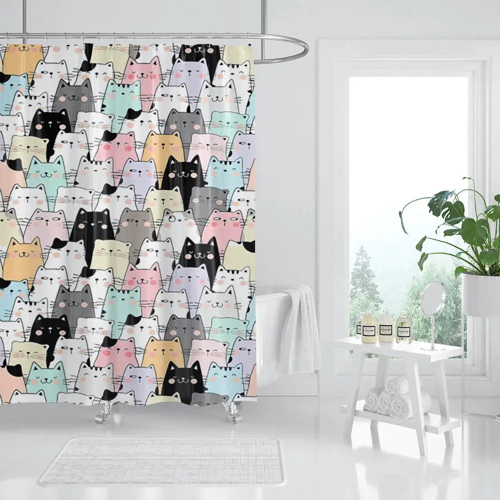 unframed Cat Printed Shower Curtain Color Cartoon Lovely Animal Bear Polyester Fabric Hanging Curtains Bathroom Bathtub Decor wi from PriceLows™