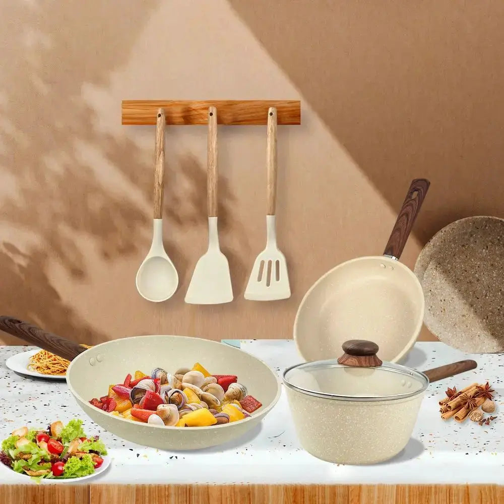 Nonstick Cookware Set | 7-Piece | Aluminum | 9.8in Fry Pan, 8.3in Sauce Pan