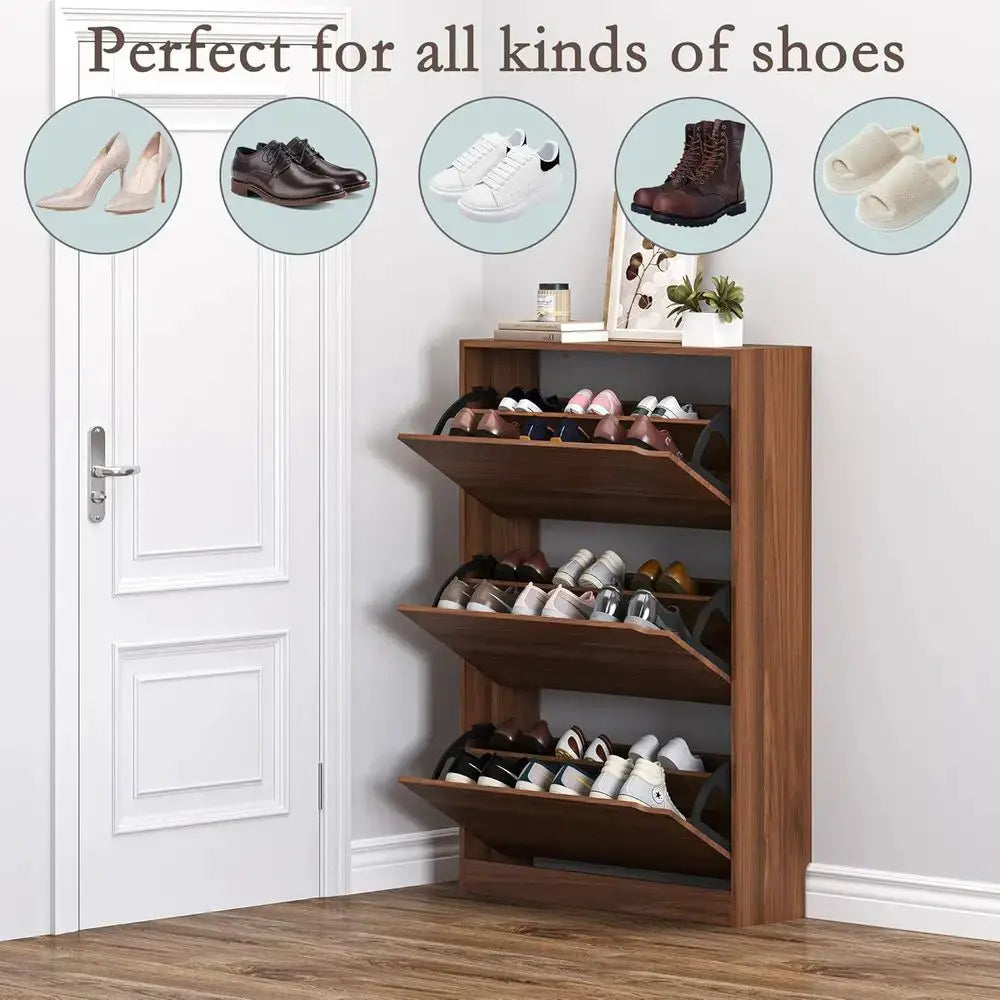 Shoe Cabinet with 3 Flip Drawers, Slim Narrow Shoe Storage Cabinet, Freestanding Shoe Organizer with Adjustable from PriceLows™