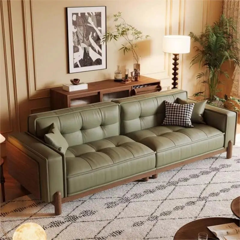 Sofa | Top-Grain Cowhide Leather | Solid Wood Frame | Small Space Living Room