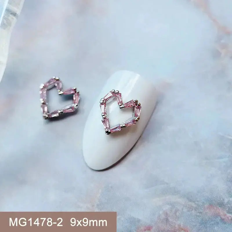 10pcs Valentine's Day Pink Love Heart Ribbon Zircon Metal Nails Jewelry Decorations Nail Art Accessories Charms Parts Supplies from PriceLows™