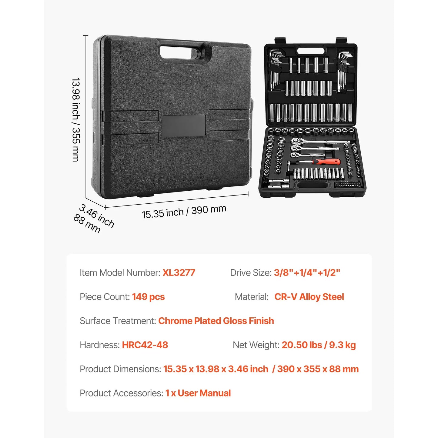 SucceBuy Socket Set 86 Pieces 3/8 1/4 1/2in Drive Socket and Ratchet Set SAE Metric Mechanic Tool Kit with Ratchet Wrench from PriceLows™