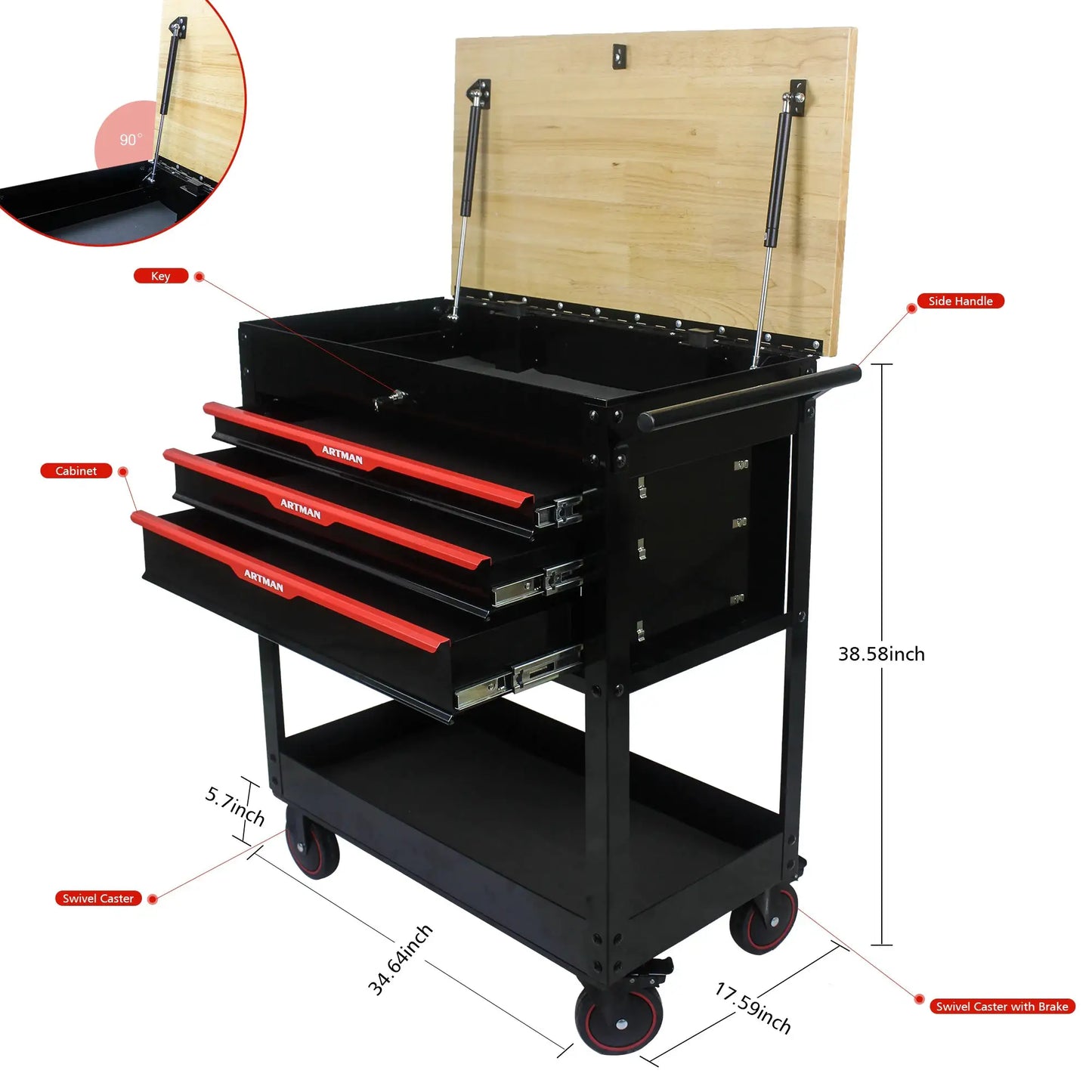 Rolling Tool Cart With 3 Drawer Adjustable Shelf Locking System Storage Cabinet For Garage Warehouse Repair Shop Cart from PriceLows™