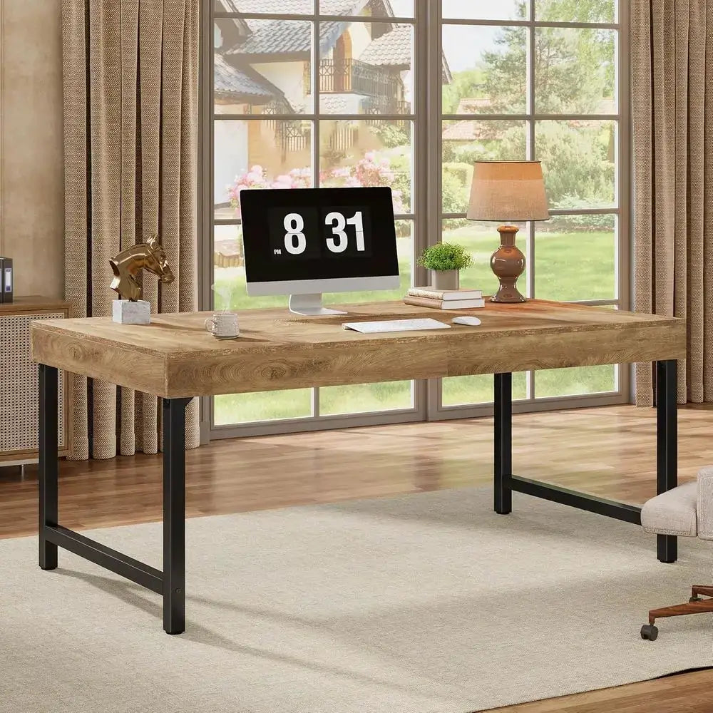 Rustic 55 Industrial-Style Laptop Desk for Home Office, Sturdy Metal Leg Desk, Compact Business Workstation, Small Conference Ta from PriceLows™