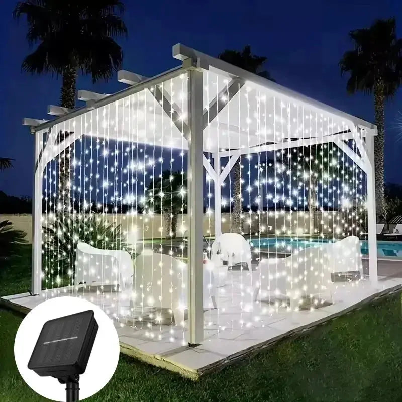 Solar Outdoor Curtain Lights | 300 LED Bulbs | 3x3 Meter Size | IP65 Protection