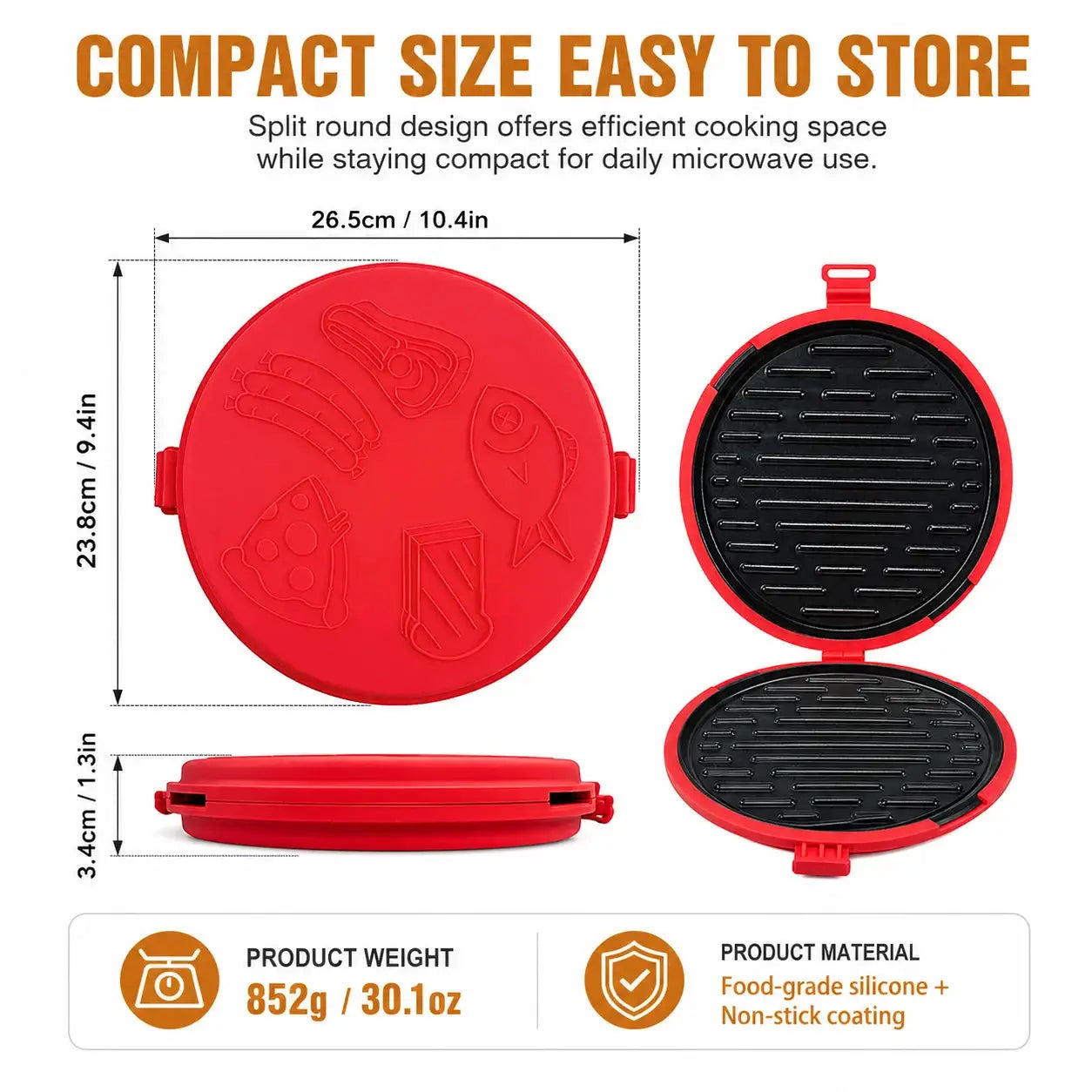 Microwave Grill Pan | Nonstick Coating | With Lid | Round Crisper Plate
