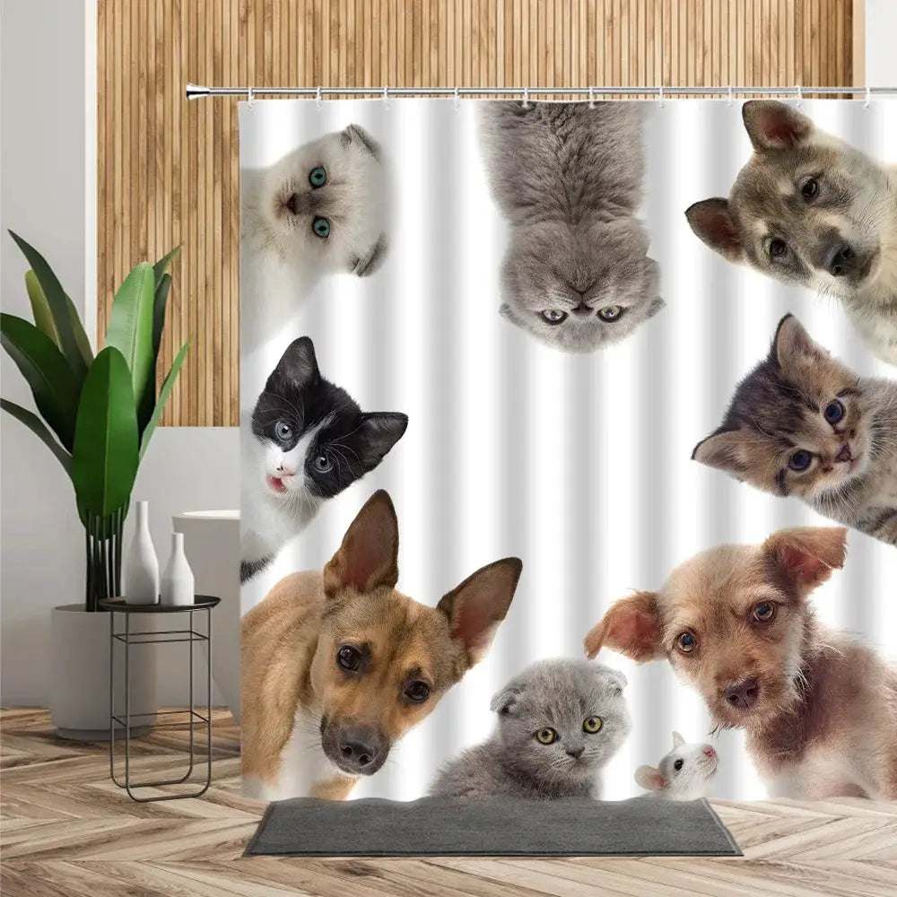Cartoon Cute Animal Shower Curtain Cat Dog Anime Printed Bathroom Decor 3D Waterproof Bath Fabric Home Curtains For Children from PriceLows™