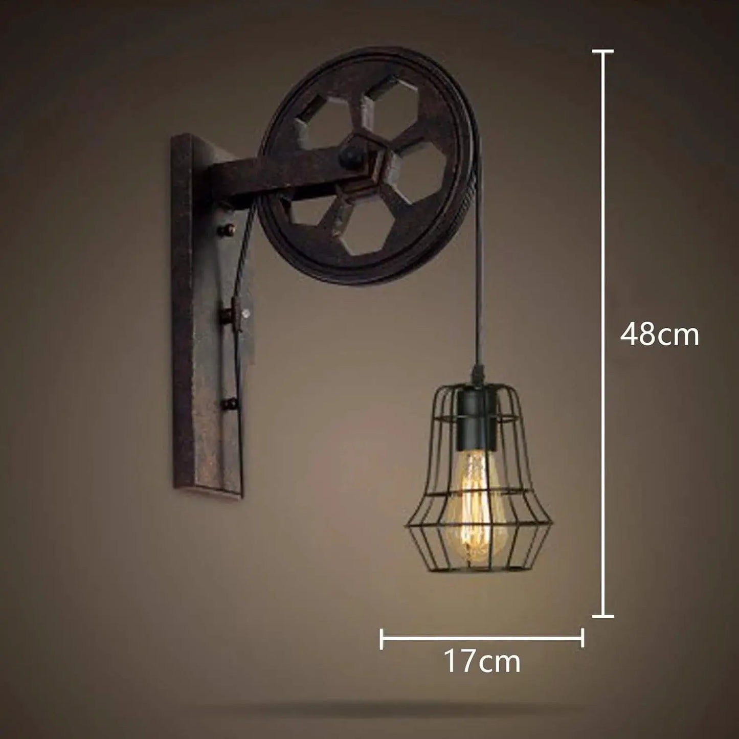 Industrial Wall Sconce Lights Lift Pulley Vintage Farmhouse Mid Century Wall Light with Iron Cage Lampshade for Indoor Lighting from PriceLows™