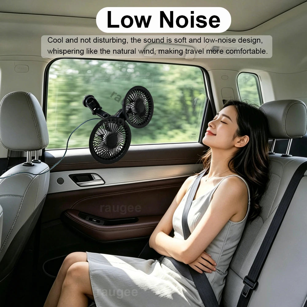 Car Fan | Dual Head USB | 360 Degree Rotatable | One Size