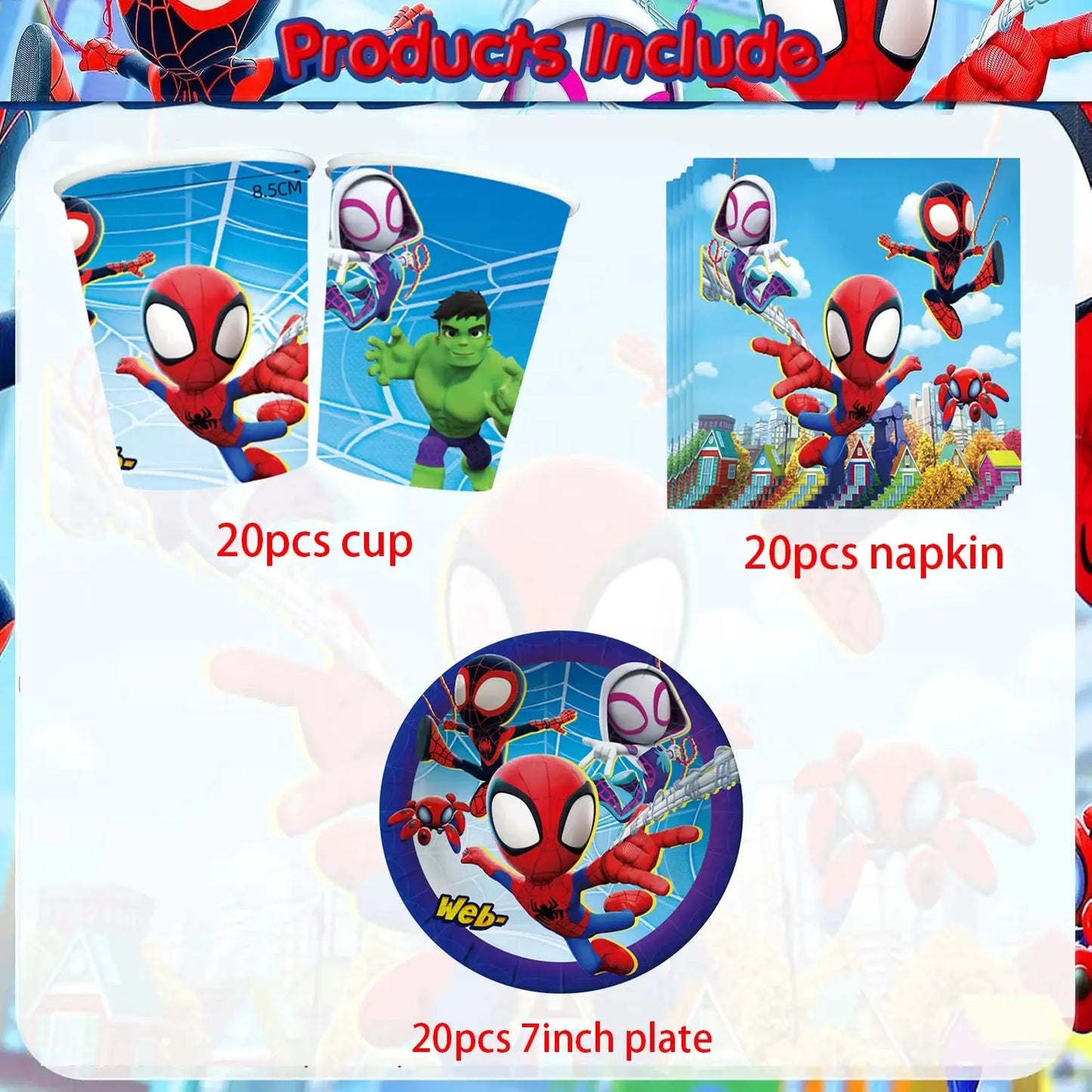 Spider Birthday Party Supplies | Disposable Tableware Set | 3D Balloon | Kids