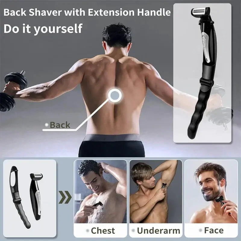 Men Back Shaver | Rechargeable 90 Min Battery | Stainless Steel Blades