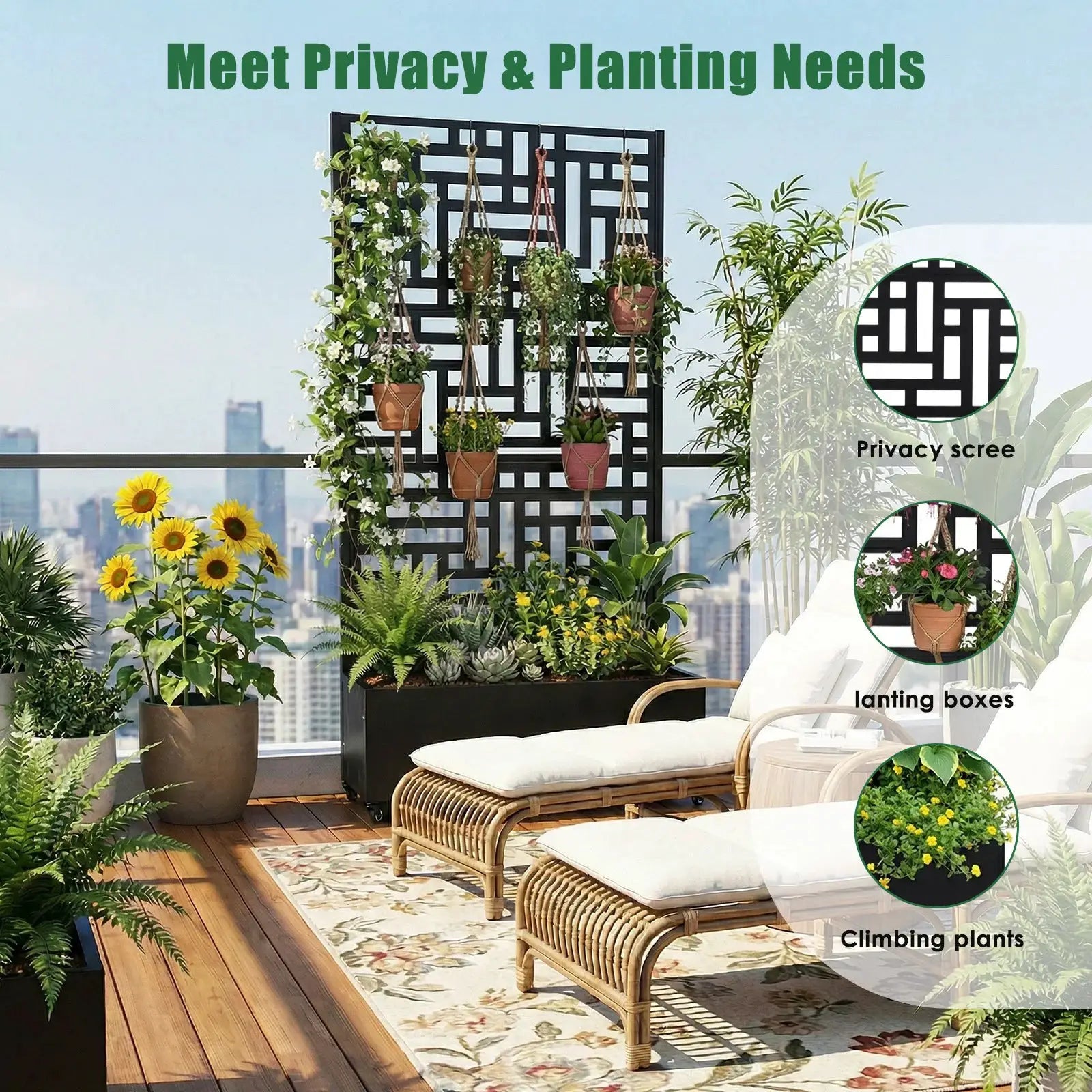 Metal Standing Planter Box with Trellis and Wheels 70.87x35.43x15.75 Inch Raised Box Suitable for Climbing Plants and Vegetables from PriceLows™