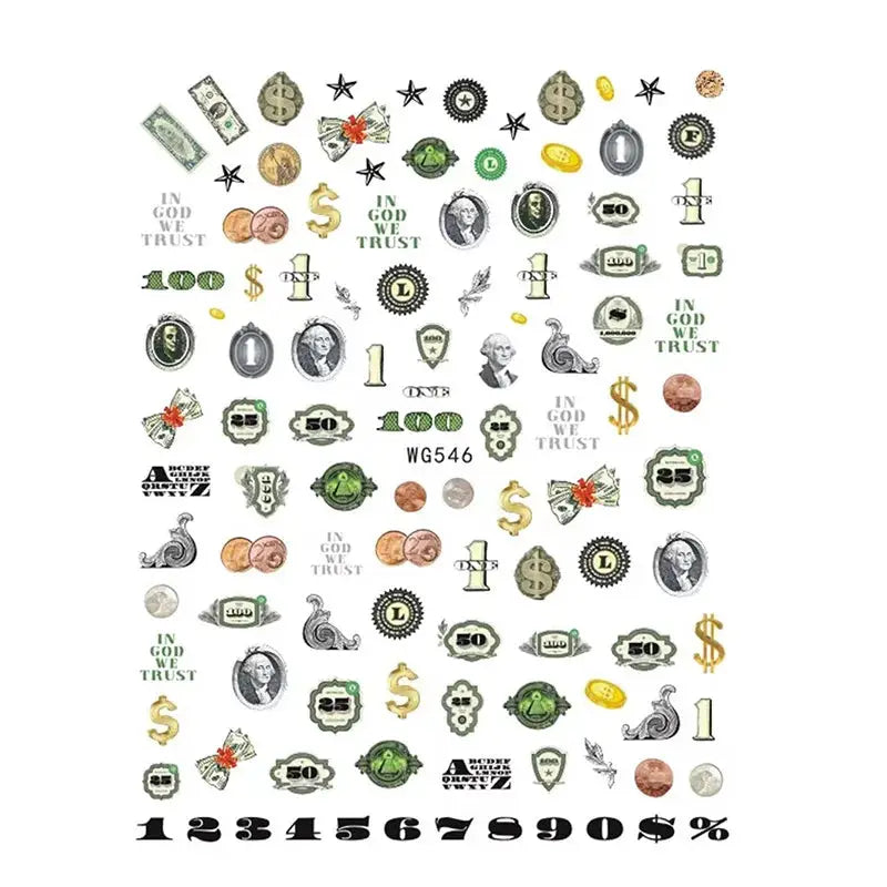3D Money Dollar Sign Nail Art Stickers Decal Wealthy Rich Style Self Adhesive Nails Acrylic Manicure Tips Decoration Tool from PriceLows™