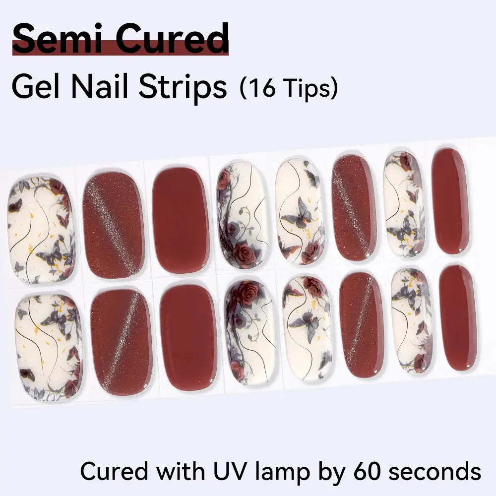 16strips Cartoon UV/LED Semi Cured Gel Nail Strips Pink Glitter Cat Eye Self-Adhesive Gel Nail Wraps Full Cover UV Nail Sticker from PriceLows™