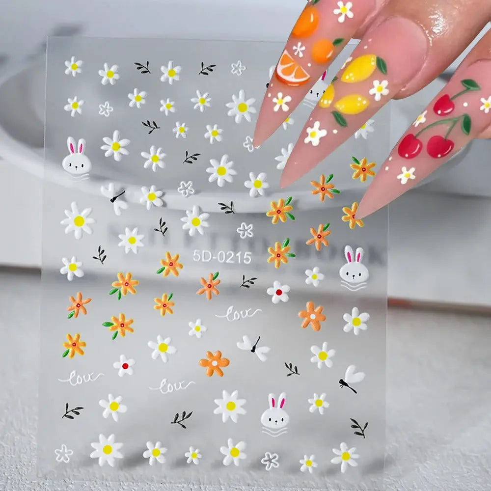 5D Pink Blue Floral Nail Art Stickers Petals Leaf Plant Embossed Nail Decals Spring Summer Flower Design for DIY Nail Supplies from PriceLows™