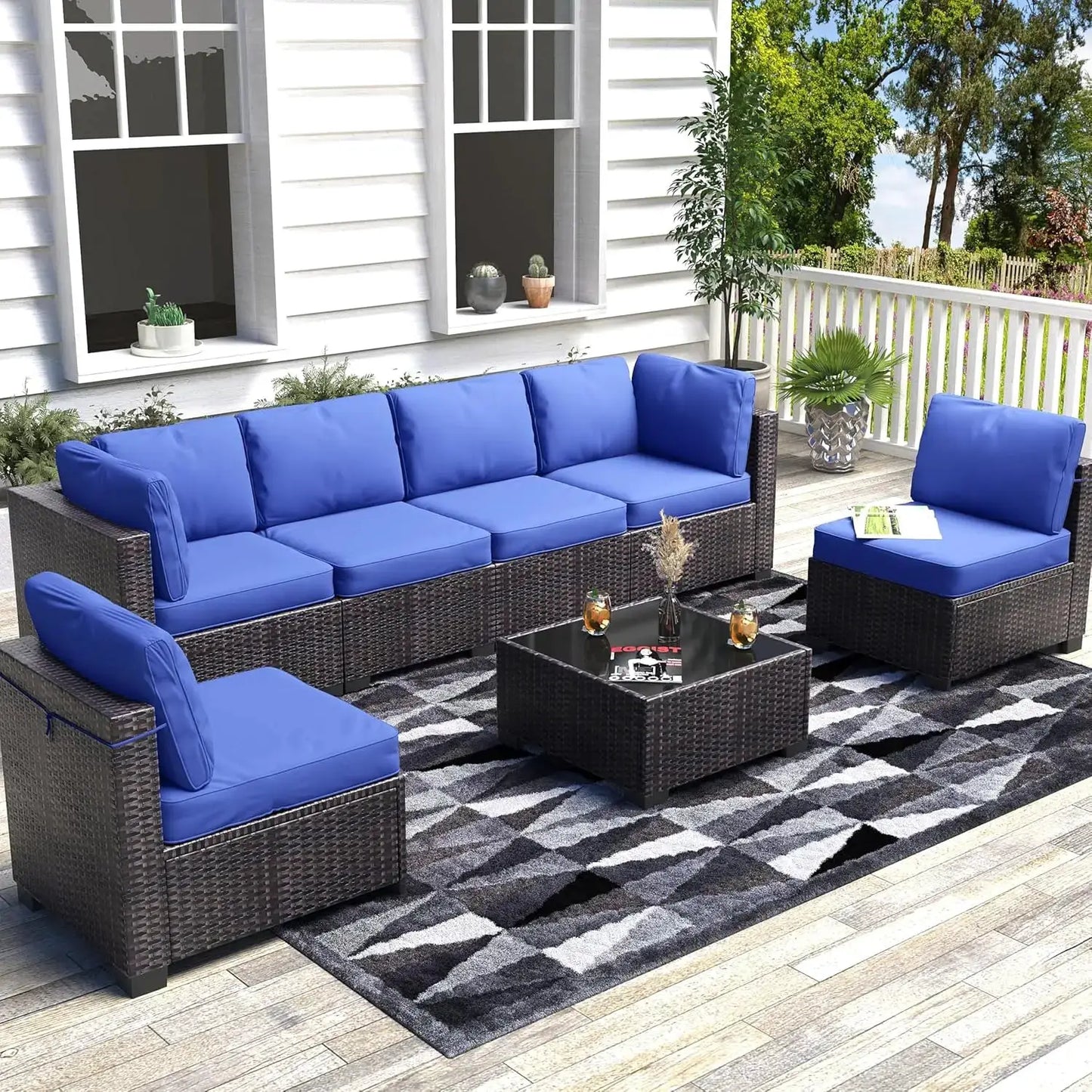 7-Piece Modular Outdoor Furniture Set, PE Rattan Wicker Sectional Modular Conversation Sofa Set, Perfect For Garden Balcony from PriceLows™