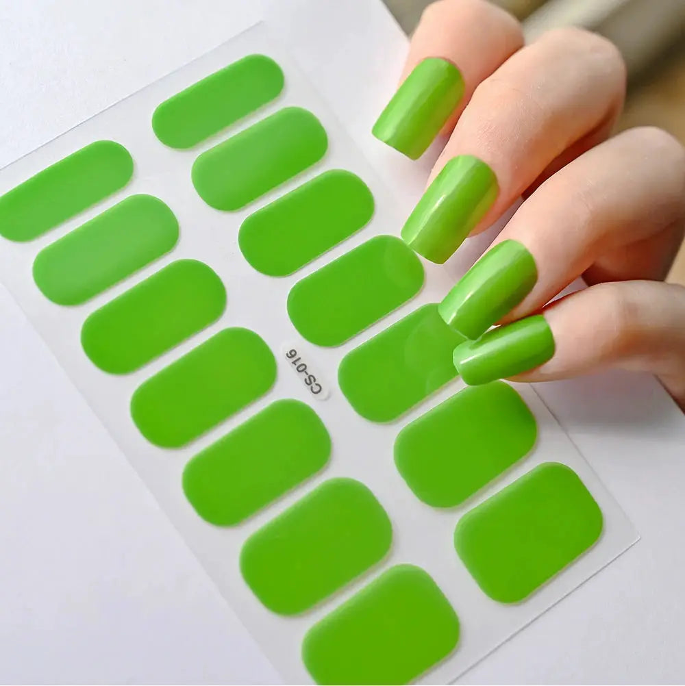 1Pcs Semi-Cured UV Gel Nail Sticker Pure Color Full Cover Waterproof Long-lasting Nail Strips 16Tips DIY Nail Polish Stickers *& from PriceLows™