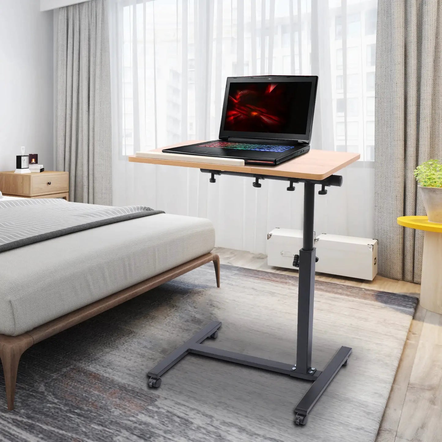 Laptop Desk,Rolling Study Table Computer Workstation with 4 Wheel,360° Rotating Tabletop,58-90cm Height Adjustable from PriceLows™