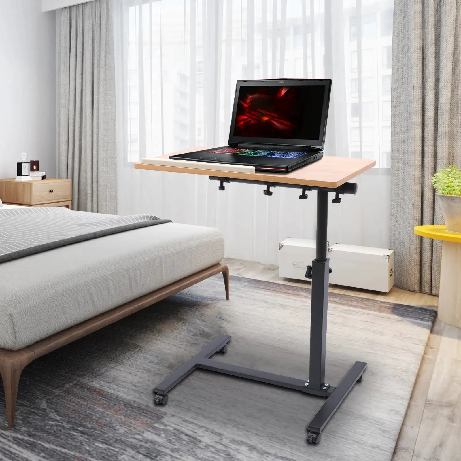 Laptop Desk,Rolling Study Table Computer Workstation with 4 Wheel,360° Rotating Tabletop,58-90cm Height Adjustable from PriceLows™