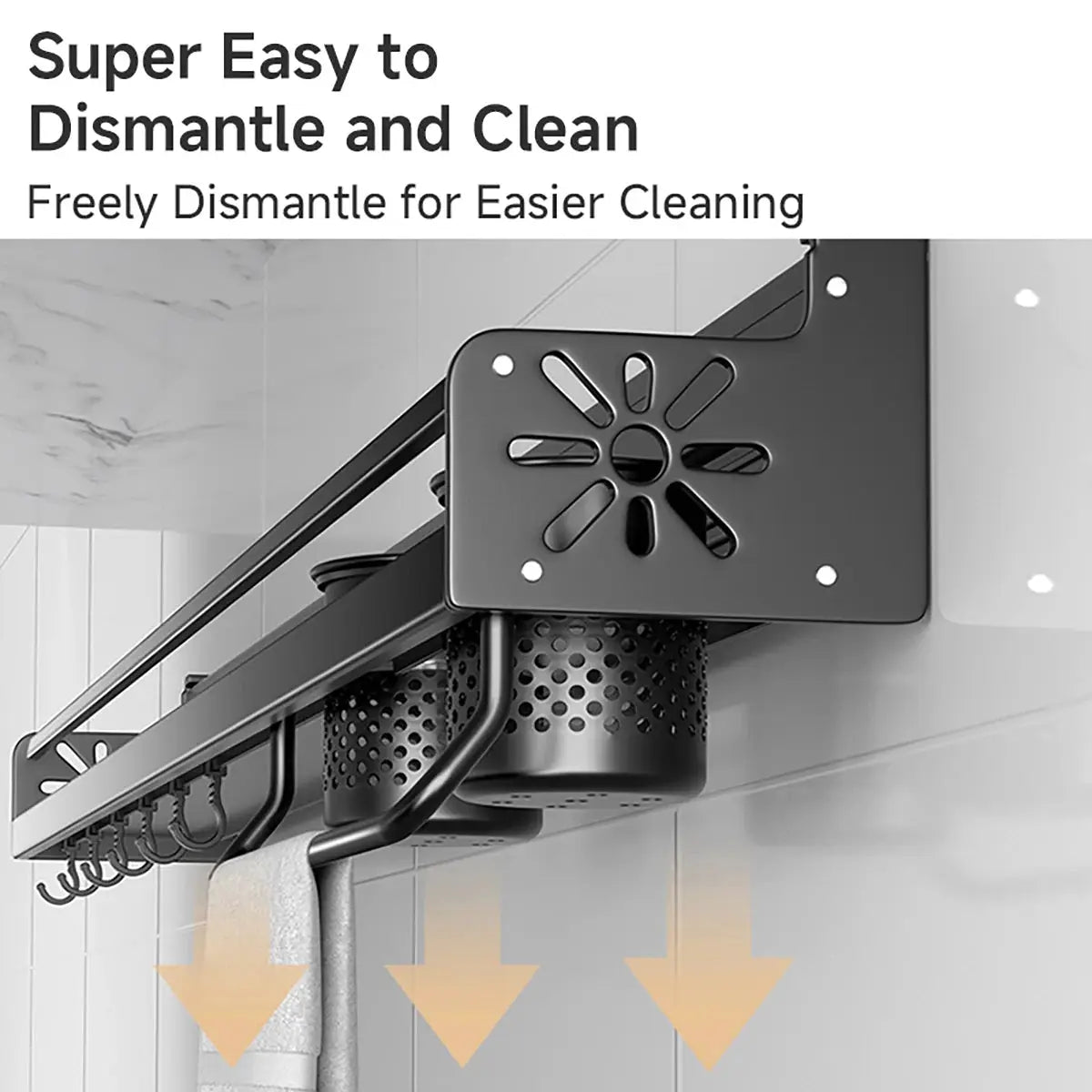 Metal Kitchen Shelf No-Punch Large Capacity Storage Kitchen Utensils Skeletonized Drainage Design Easy to Clean Black from PriceLows™