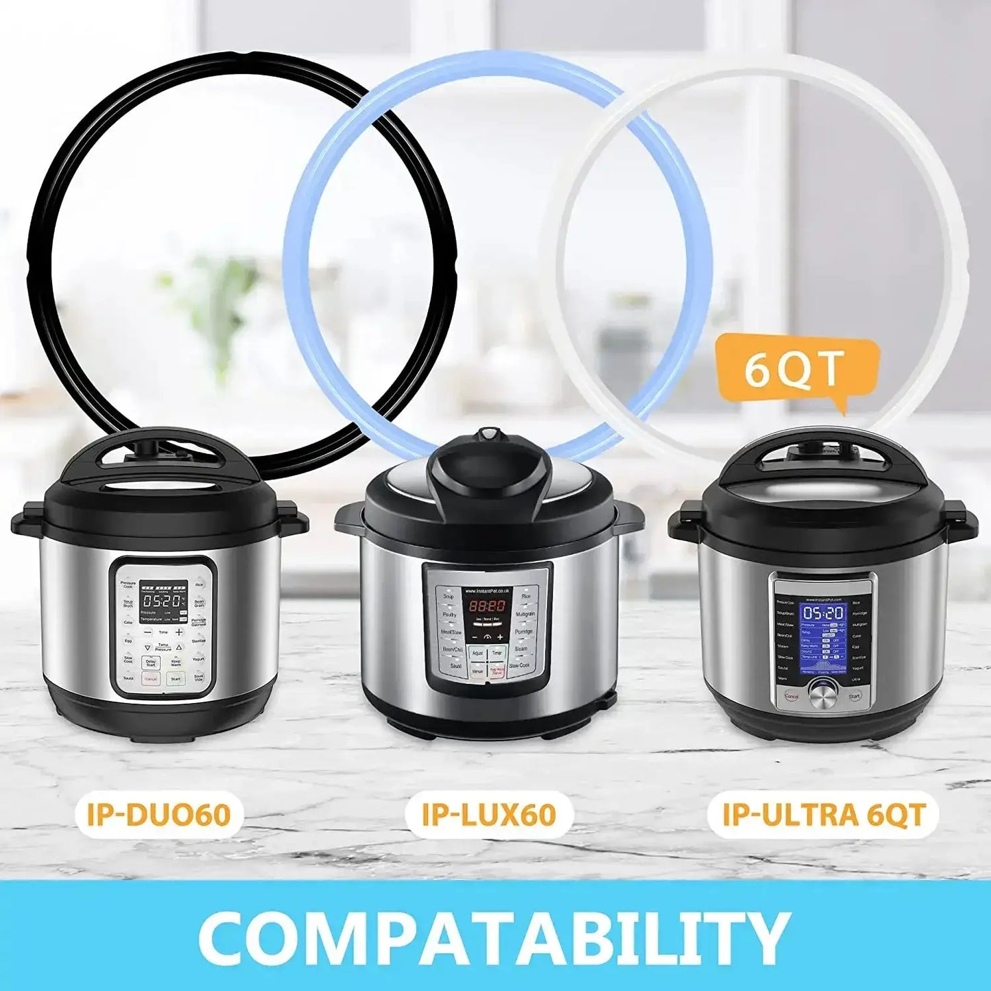 Instant Pot Sealing Ring | High Temperature Resistant | Multi-Size Compatible | 3QT 6QT 8QT 10QT