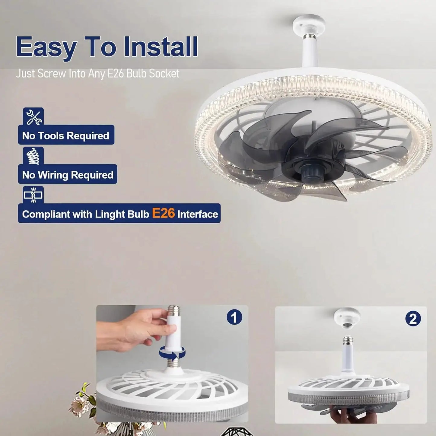 Ceiling Fan With Light | E27 Base | Remote Control | Dimmable Light