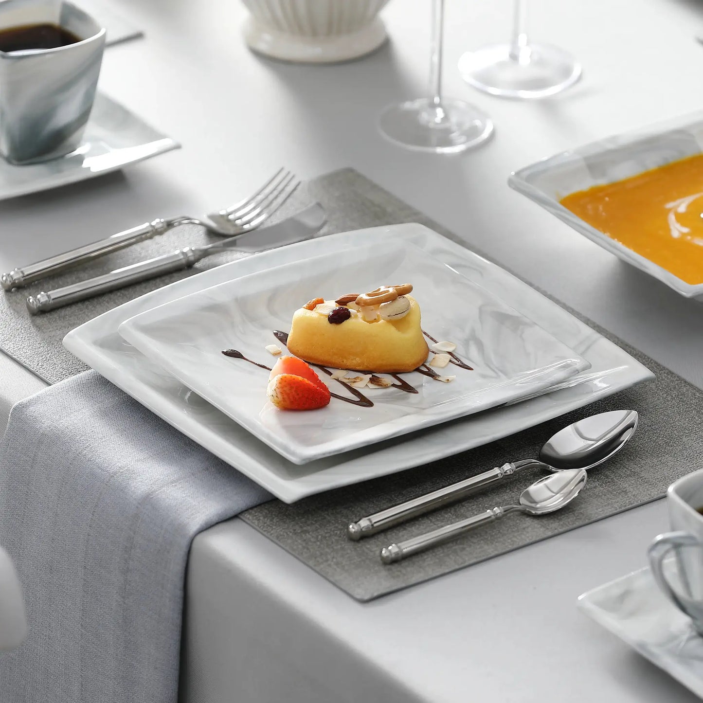 MALACASA 30/60PCS Marble Grey Porcelain Tableware Dinnerware Set with 6PCS Dessert/Soup/Dinner Plate/Cup/Saucer,Service for 12 from PriceLows™