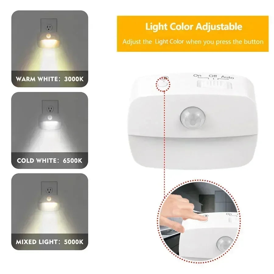 Motion Sensor LED Night Light | PIR Motion Sensor | 3-Color Temp | Plug-in