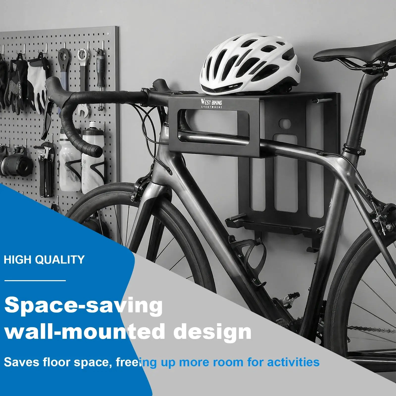 Bike Wall Mount Rack with Shelf and Hooks Space Saving Horizontal Bicycle Rack Can Hold Up To 55 Lbs for Garage Or Indoor Use from PriceLows™