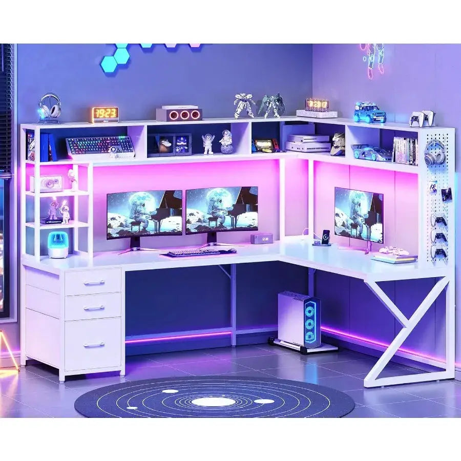 Corner Computer Desk Convertible 94.5 Gaming Desk with Storage Drawers Hutch and Pegboard L Shaped Office Desk with Power Outle from PriceLows™