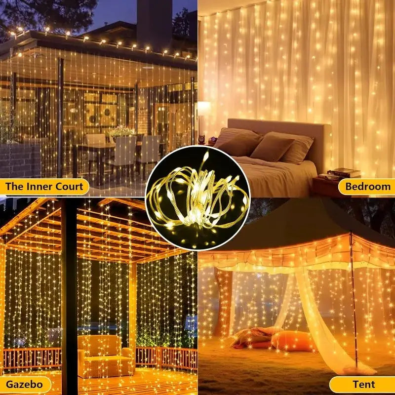 Solar Outdoor Curtain Lights | 300 LED Bulbs | 3x3 Meter Size | IP65 Protection