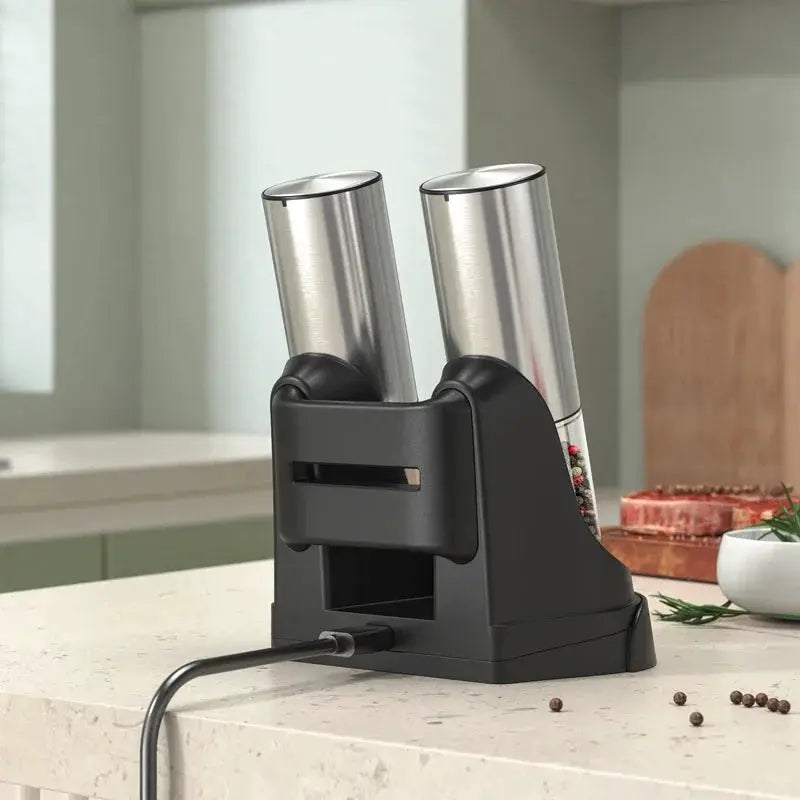 Electric Salt Pepper Grinder Set | USB Charge Base | Large Capacity | Stainless