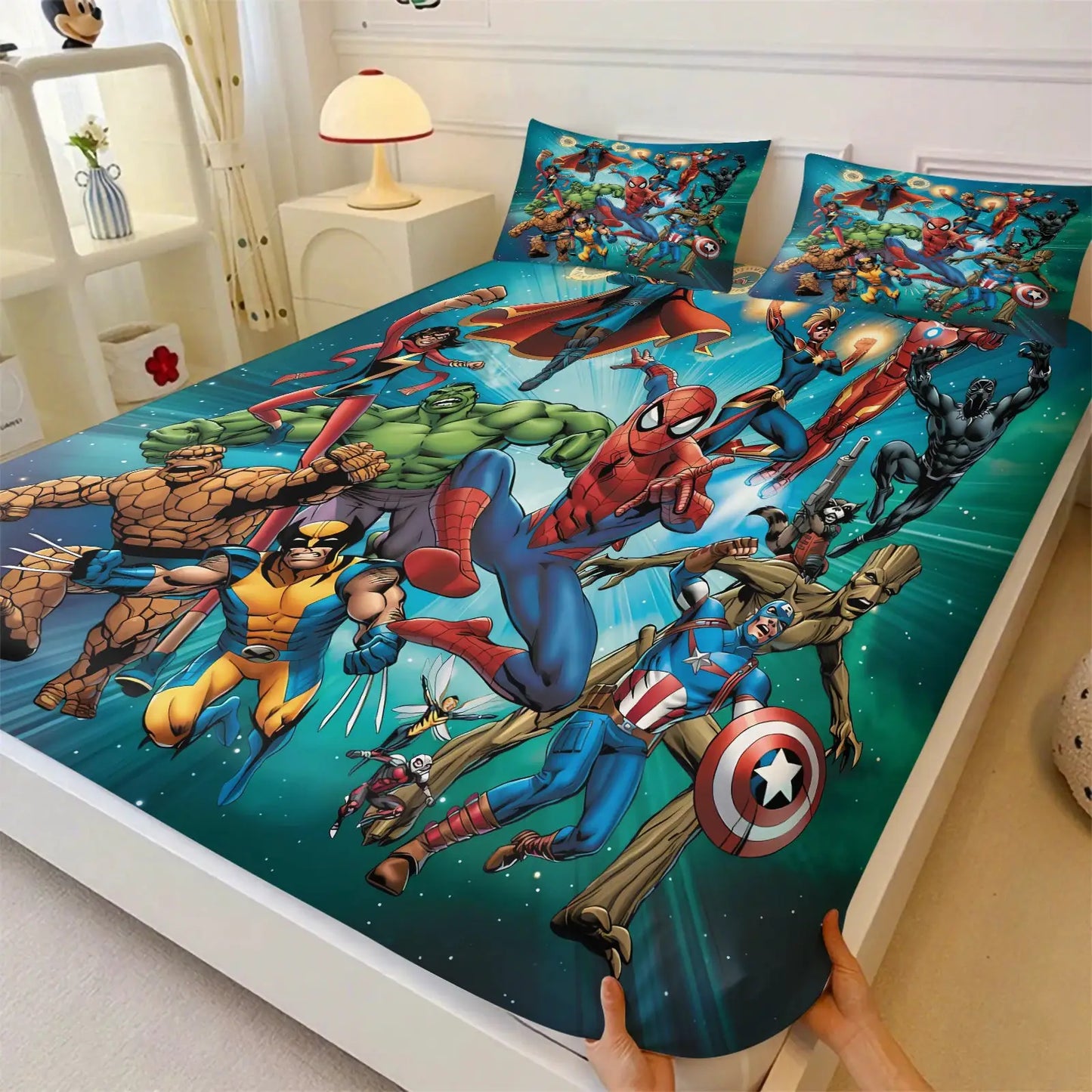 Marvel Avengers Team Fitted Sheet Set Superhero Bed Linen with Pillowcases Deep Pocket Retro Comic Fan Room Kids Room Decor Gift from PriceLows™