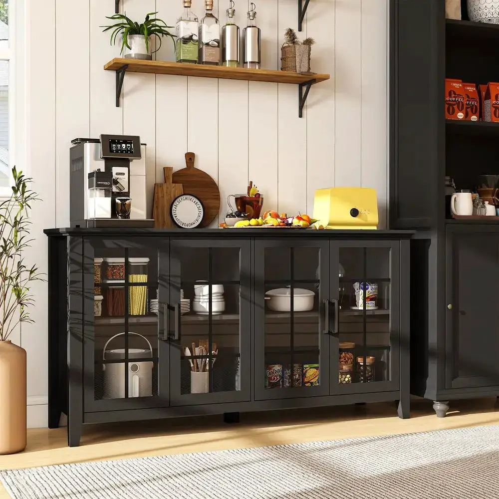 Inch Sideboard Buffet Cabinet with 4 Glass Doors, Coffee Wine Bar Storage Cabinet, Modern Buffet Table with Storage for Dining from PriceLows™