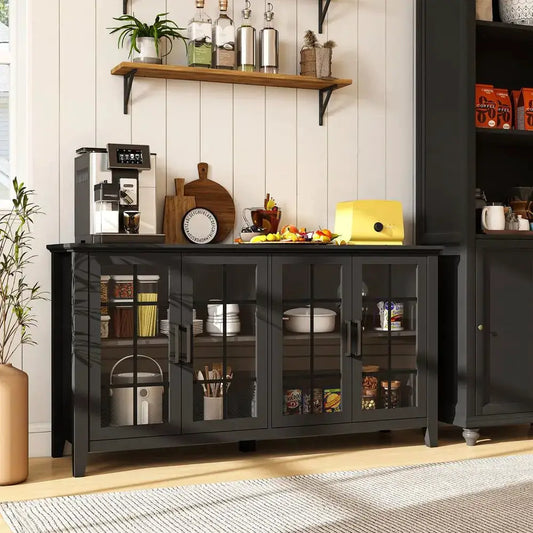 Inch Sideboard Buffet Cabinet with 4 Glass Doors, Coffee Wine Bar Storage Cabinet, Modern Buffet Table with Storage for Dining from PriceLows™